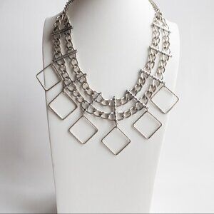 Asymmetrical Chunky Silver Tone Necklace Modernist Brutalist Abstract Geometric